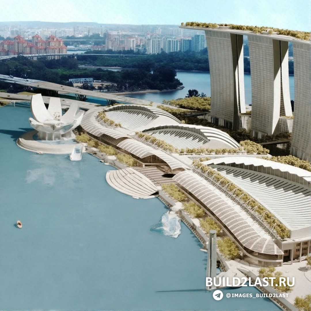 Сингапурский отель Marina Bay Sands с необычной архитектурой, выполненной в современном стиле.